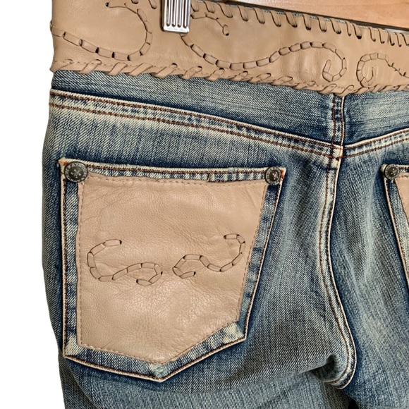 MVX Tribe | Size 27 Leather Jean USA Design 100% Cotton Leather Trim Boho Cowboy - Picture 5 of 15